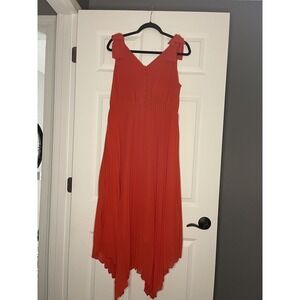 Gibson Latimer Pleated Dress With Buttons And Bows Xl Flowy Red Nwt